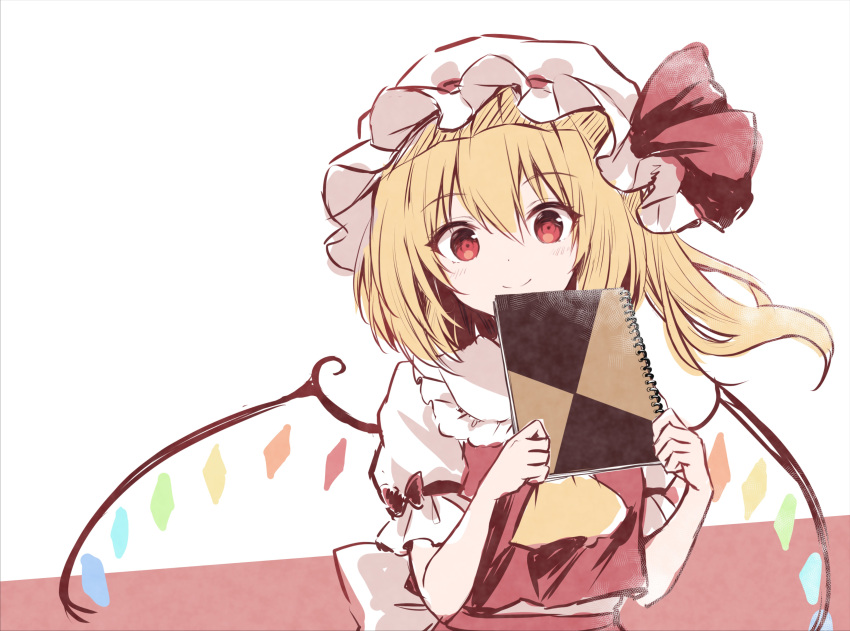 1girl, :>, absurdres, ascot, blonde_hair, blush, bow, commentary_request