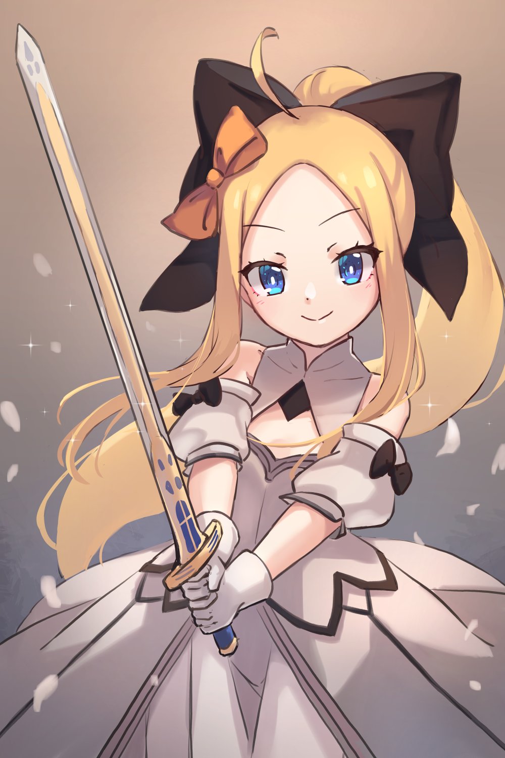 abigail_williams_(fate/grand_order), ahoge, artoria_pendragon_(all), bangs, black_bow, blonde_hair, blue_eyes, bow