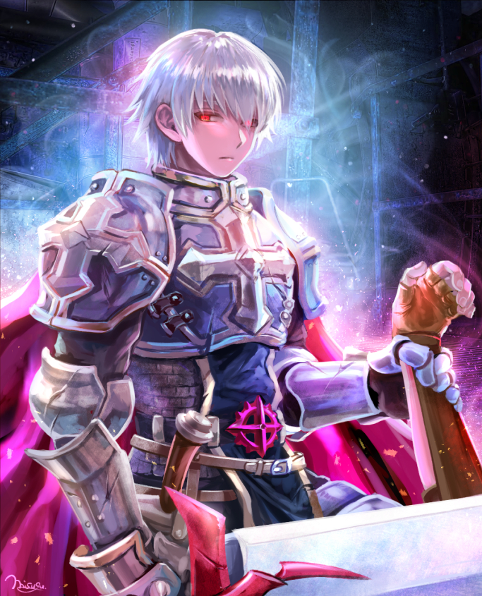 1boy, armor, aura, belt, belt_buckle, bio_lab, breastplate, buckle
