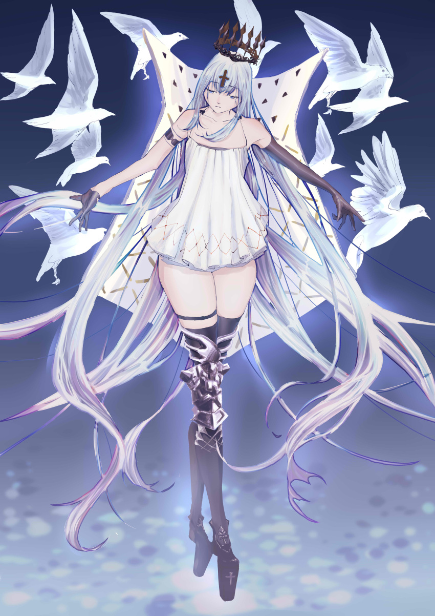 1girl, absurdly_long_hair, absurdres, artist_request, azur_lane, bare_shoulders, bird, black_gloves