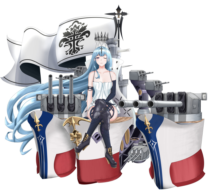 1girl, absurdly_long_hair, absurdres, artist_request, azur_lane, bare_shoulders, black_gloves, blue_hair