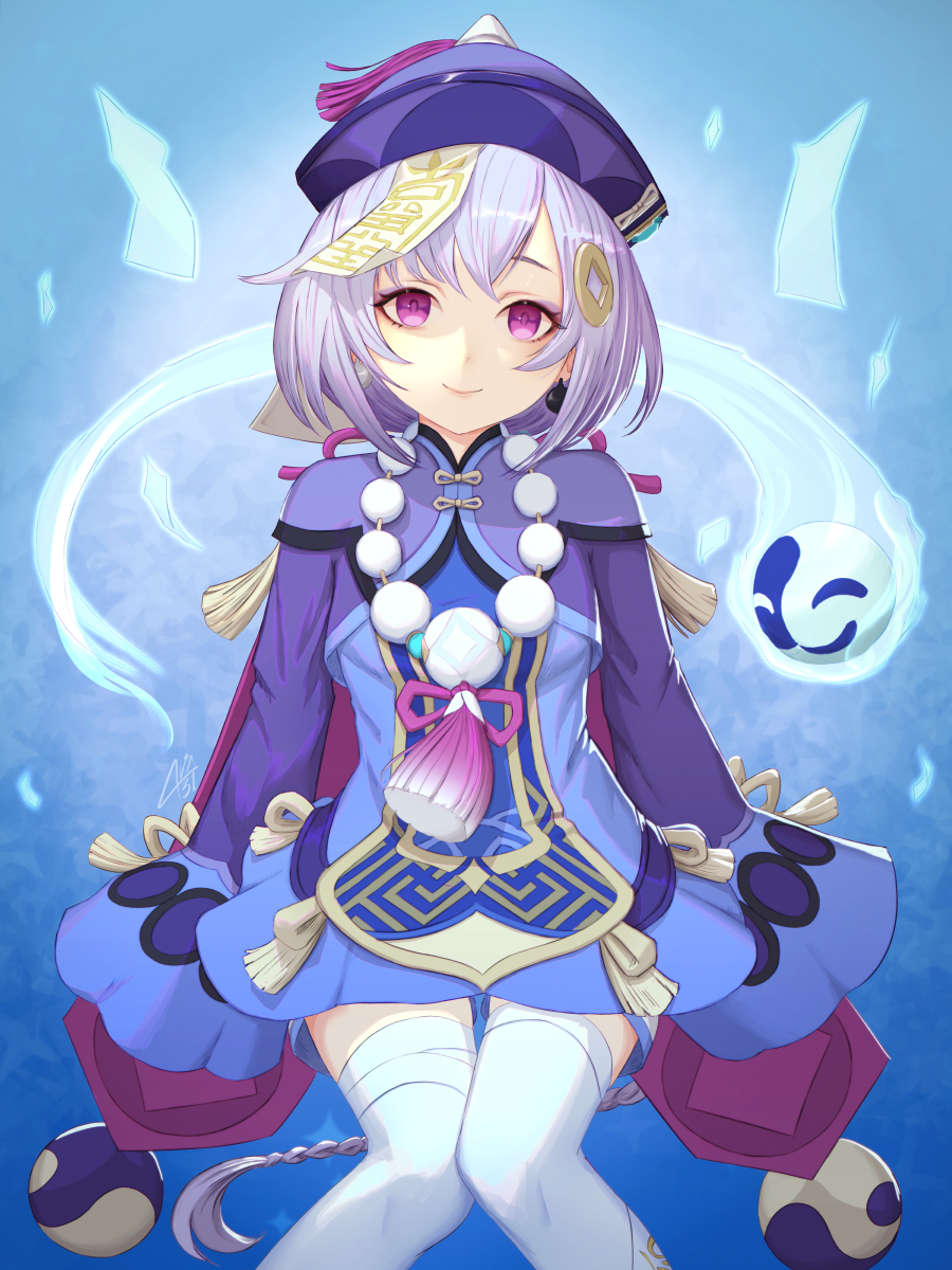 1girl, ava_(ava31), bangs, blue_headwear, braid, breasts, closed_mouth, genshin_impact