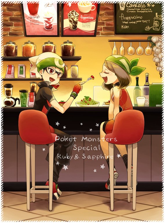 1boy, 1girl, bag, bare_arms, beanie, black_hair, black_legwear, bowl