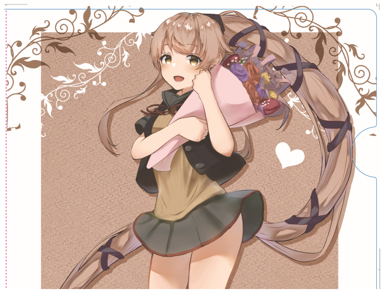 1girl, alternate_hair_color, black_jacket, bouquet, brown_background, brown_hair, commentary_request, cowboy_shot