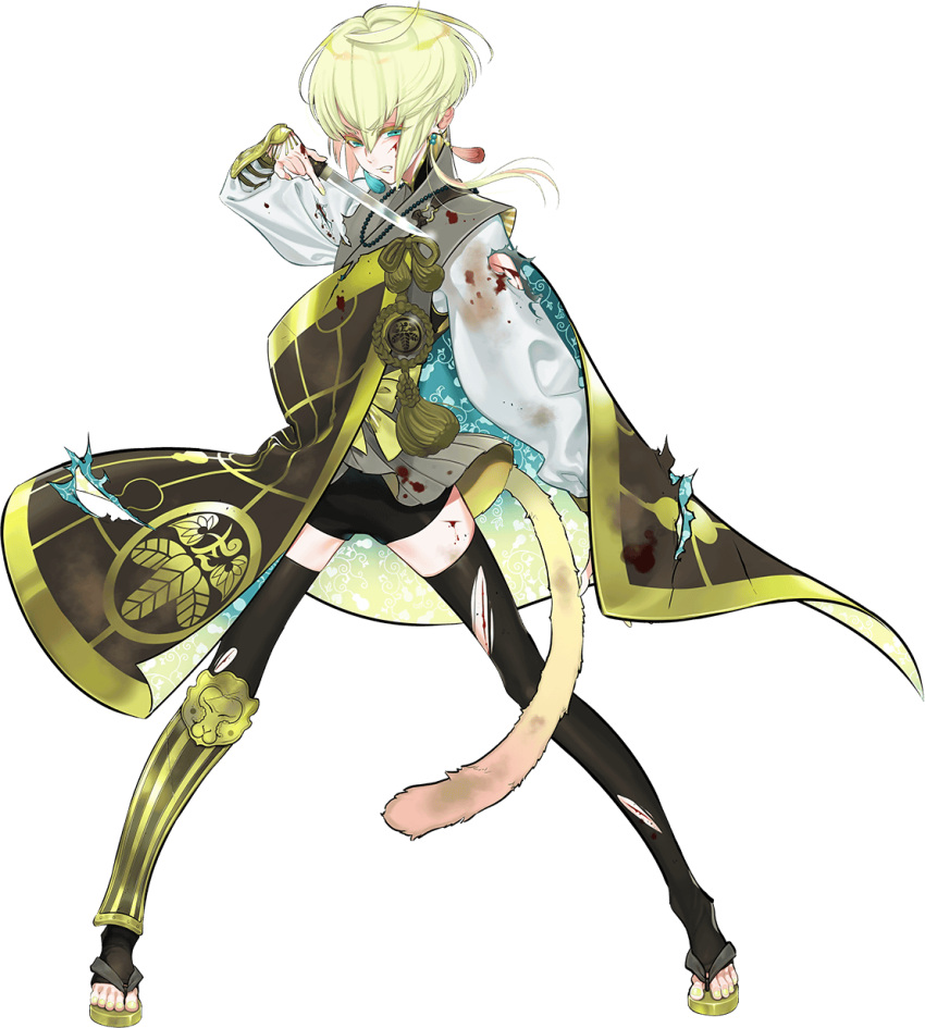 1boy, aqua_eyes, armor, beads, black_legwear, blonde_hair, blood, bloody_clothes