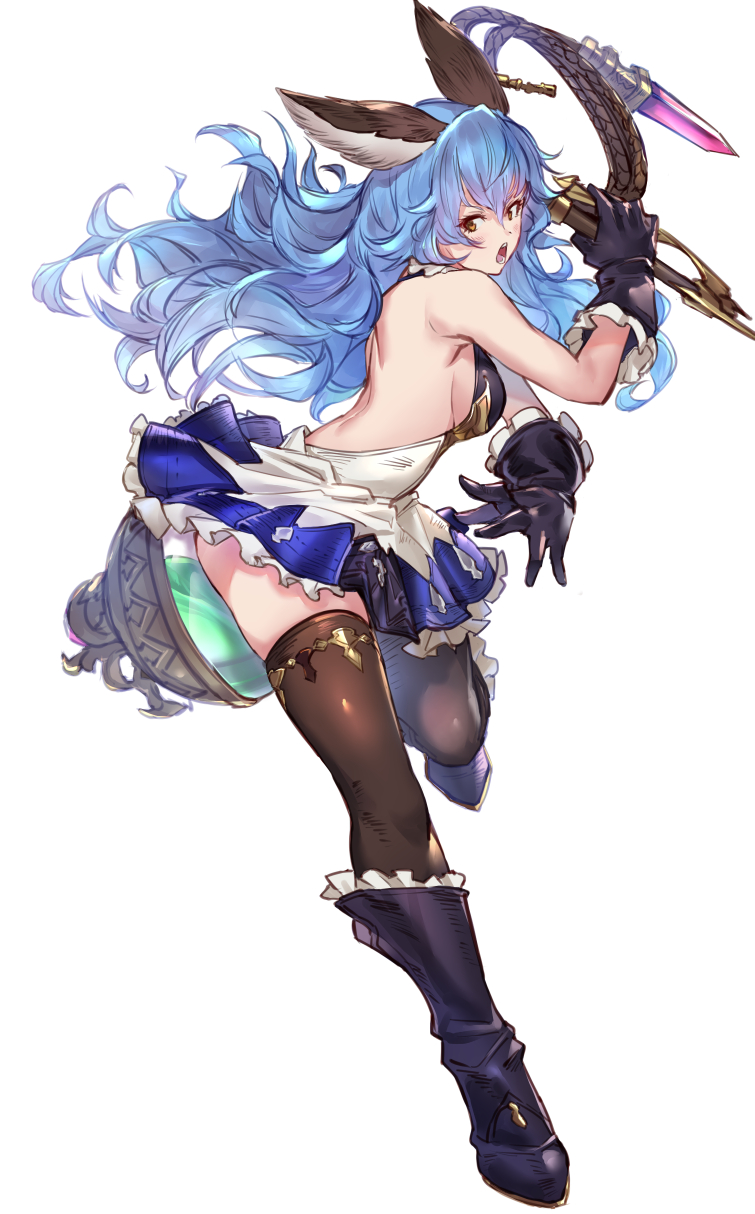 1girl, animal_ears, bare_back, blue_hair, blue_pubic_hair, breasts, brown_eye, brown_legwear