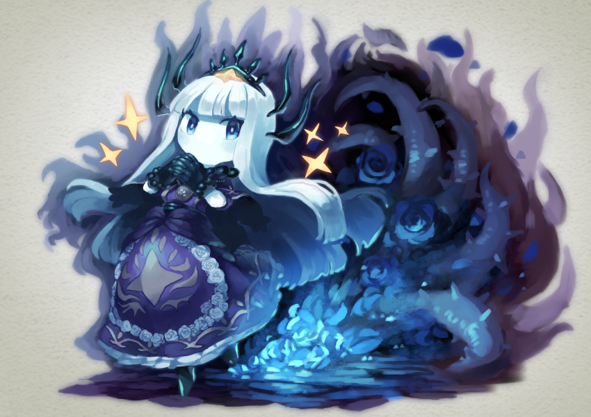 1girl, absurdres, black_gloves, blue_eyes, blue_flower, blue_hair, blue_rose, blue_skin