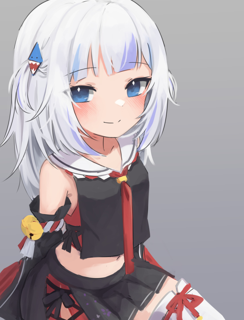 1girl, absurdres, bangs, bell, black_skirt, blue_eyes, blue_hair, blush