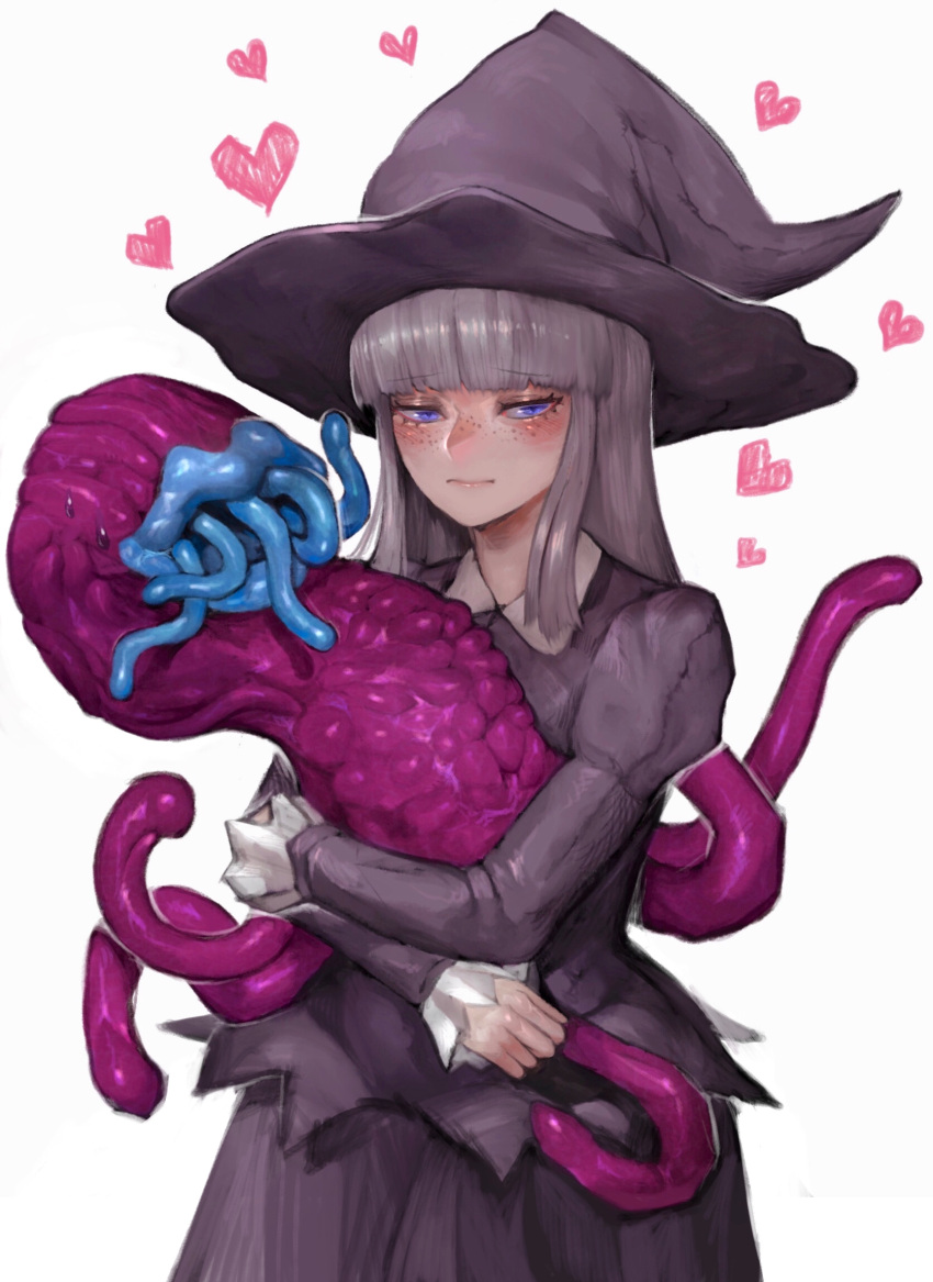 bangs, blue_eyes, blue_lips, blunt_bangs, blush, closed_mouth, creature, eldritch_abomination