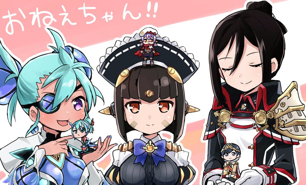 1boy, 5girls, android, armor, bangs, blue_eyes, blue_hair, blush