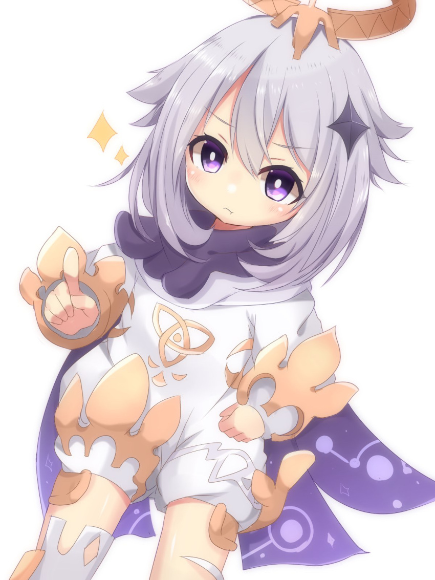 1girl, blue_eyes, cape, dress, genshin_impact, halo, highres, looking_at_viewer