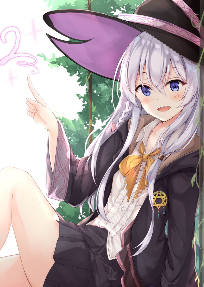 1girl, black_headwear, blush, bow, brooch, collared_shirt, elaina_(majo_no_tabitabi), emimeku