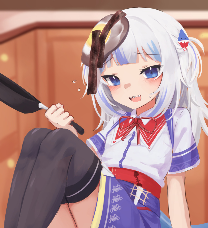 1girl, :d, absurdres, akai_haato, akai_haato_(cosplay), bangs, black_legwear, blue_eyes
