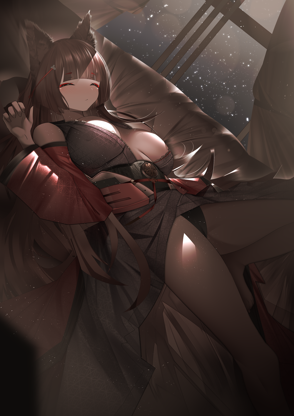 1girl, amagi_(azur_lane), animal_ear_fluff, animal_ears, azur_lane, bangs, bare_legs, barefoot