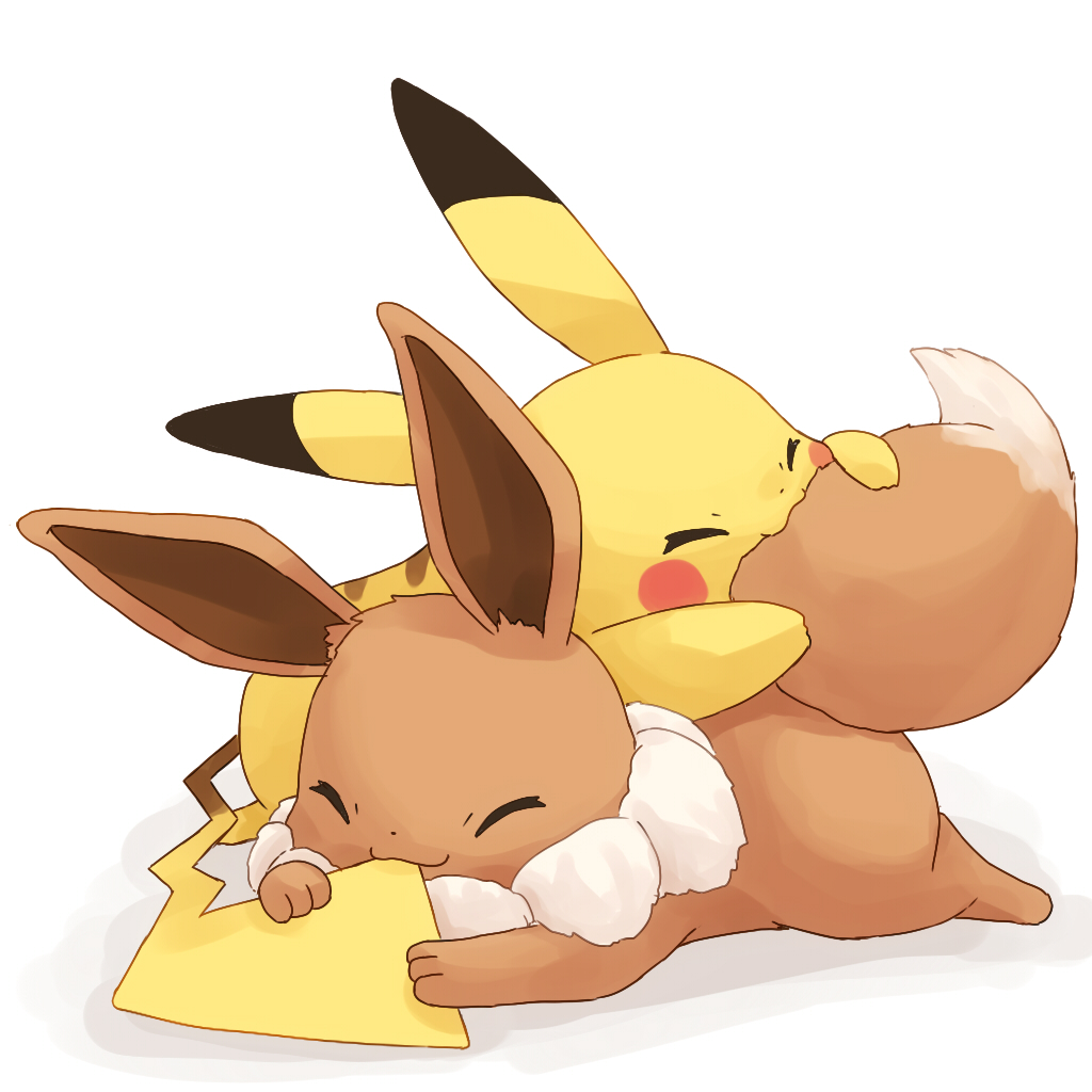 brown_fur, closed_eyes, commentary_request, eevee, gen_1_pokemon, misonikomiii, nibbling, no_humans