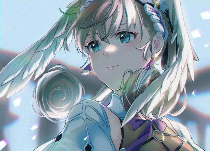 1girl, braid, crown_braid, fuwamoko_momen_toufu, glint, hairband, head_wings, highres