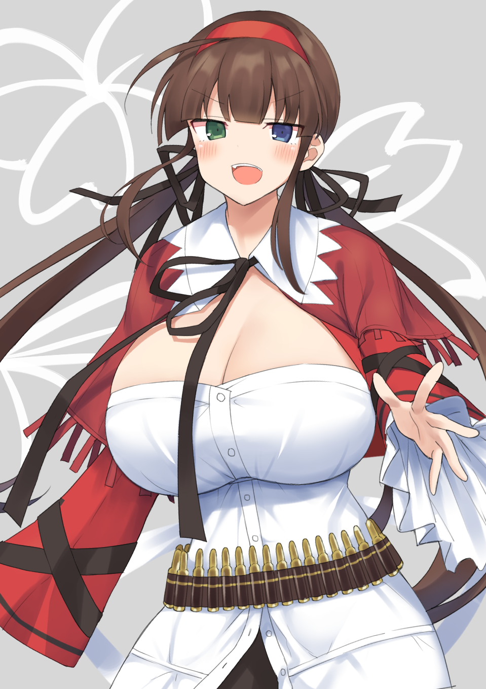 1girl, blue_eyes, blush, breasts, brown_hair, eyebrows_visible_through_hair, green_eyes, hairband