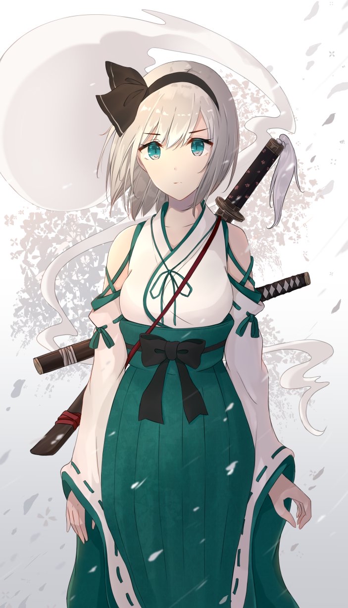 1girl, alternate_costume, bangs, black_bow, black_hairband, bow, breasts, closed_mouth
