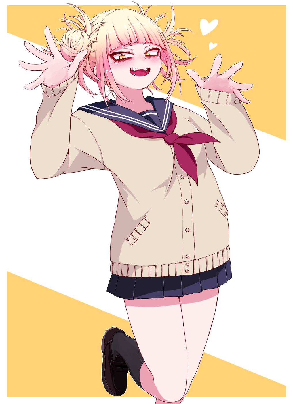 1girl, bangs, black_sailor_collar, black_skirt, blonde_hair, blunt_bangs, blush, boku_no_hero_academia