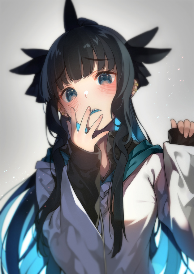 1girl, artemis_of_the_blue, atelier_live, bangs, black_hair, black_ribbon, blue_eyes, blue_hair