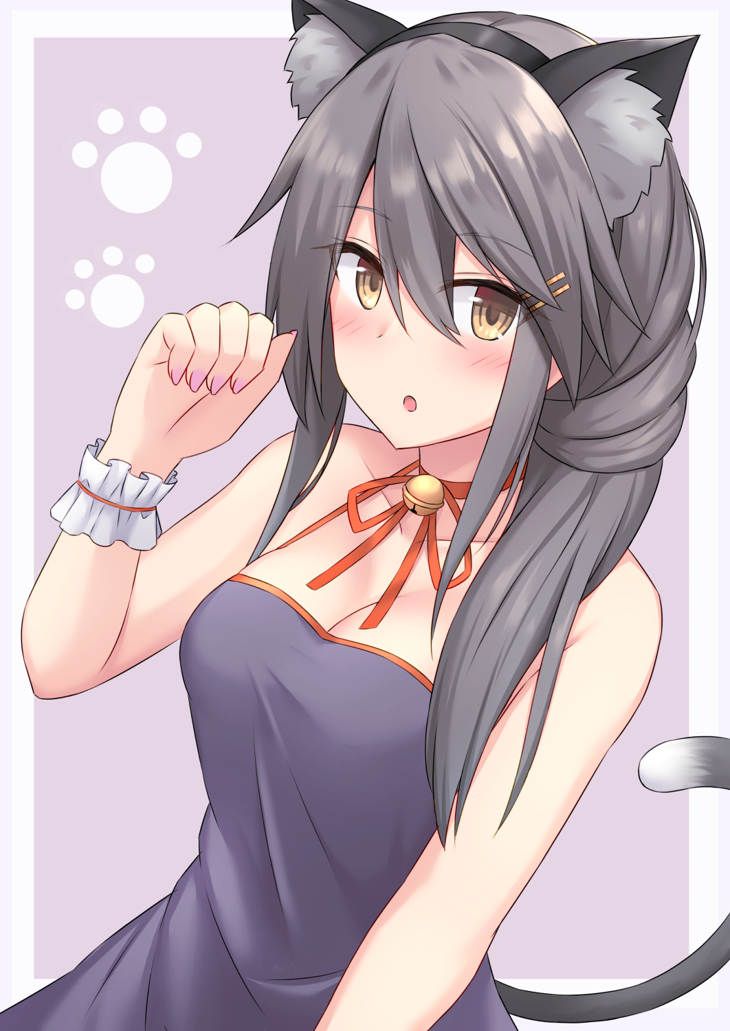 1girl, akahi242, alternate_costume, alternate_hairstyle, animal_ears, apron, bell, bell_choker