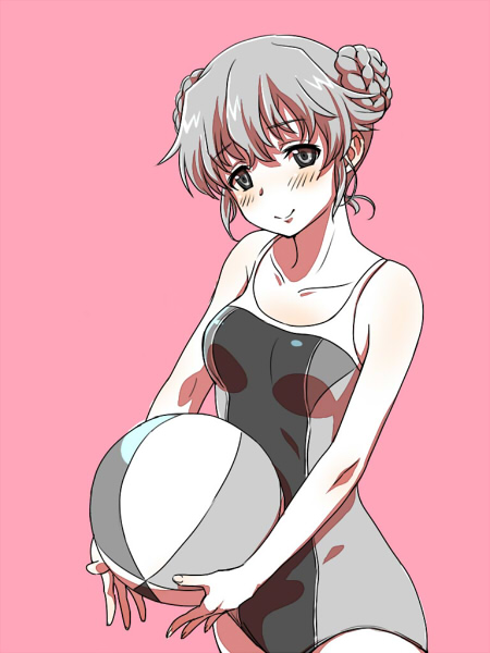 1girl, alternate_hairstyle, ball, beachball, blush, gasai_yuno, mirai_nikki, ndo2