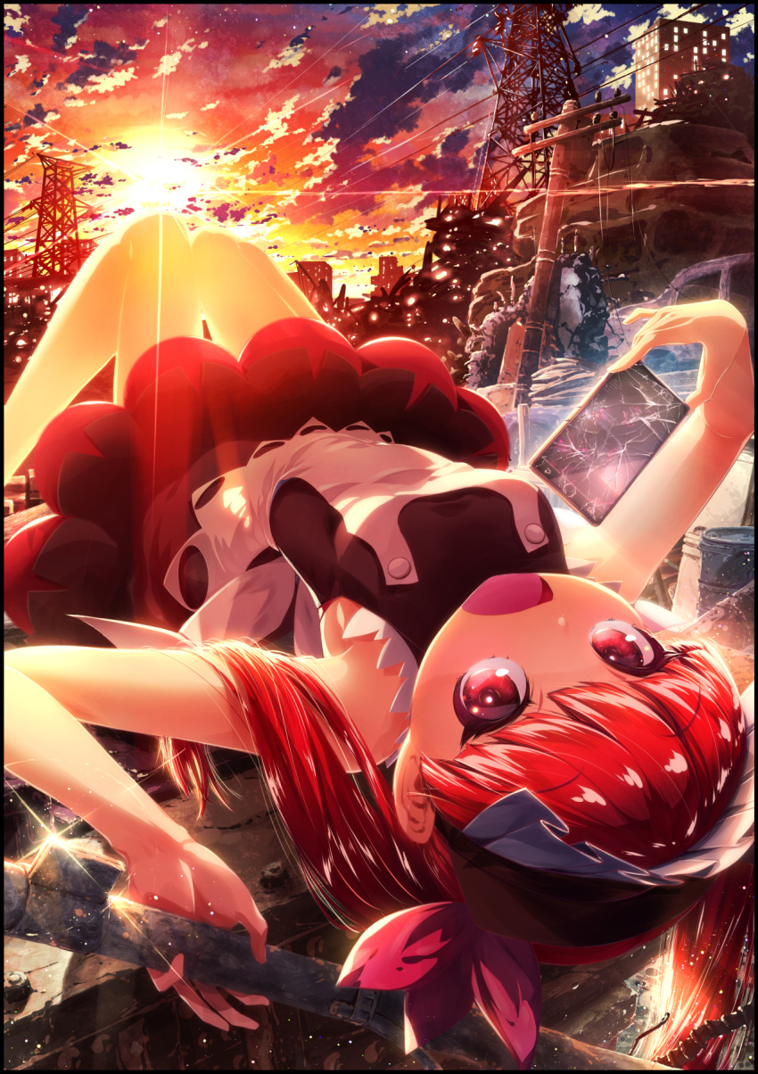 1girl, arm_up, armpits, backlighting, bangs, barrel, black_border, black_dress