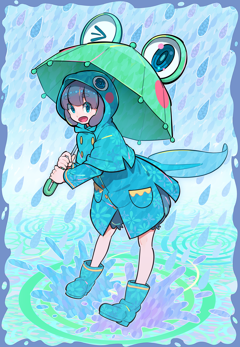 1girl, aqua_footwear, bangs, black_hair, boots, eyebrows_visible_through_hair, full_body, highres