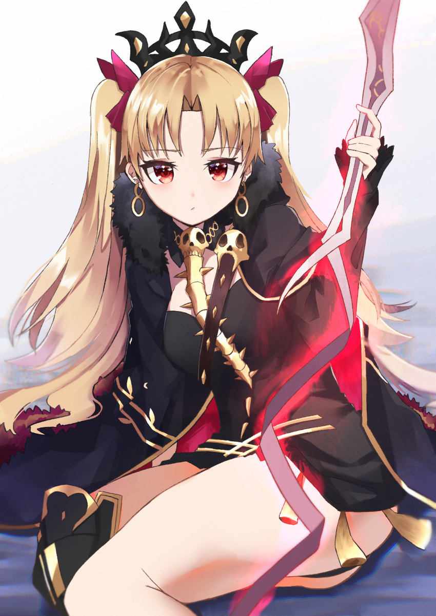 1girl, absurdres, artist_request, asymmetrical_legwear, bangs, black_dress, blonde_hair, blush