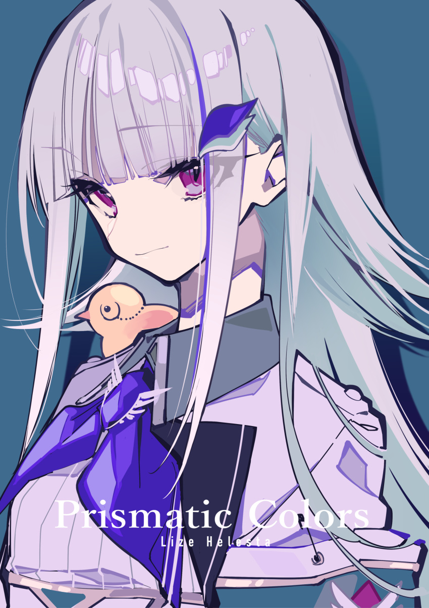 1girl, absurdres, animal, armband, bangs, bird, blue_background, blue_hair