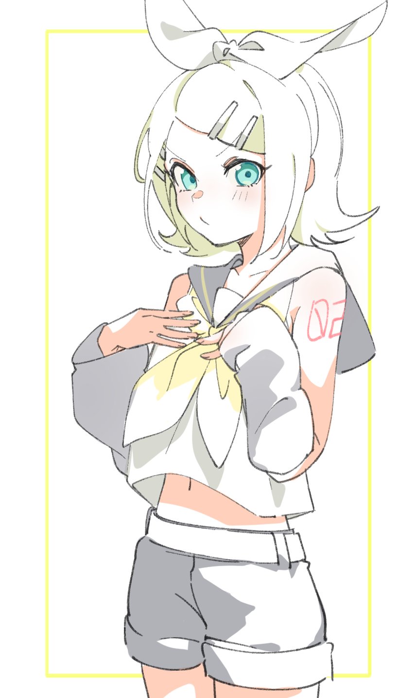 1girl, aqua_eyes, bangs, bare_shoulders, belt, blonde_hair, bow, collar