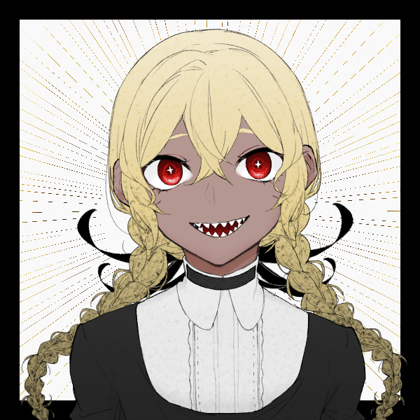 black_dress, blazblue, blonde_hair, dark_skin, dress, happy, red_eyes, smille, taokaka