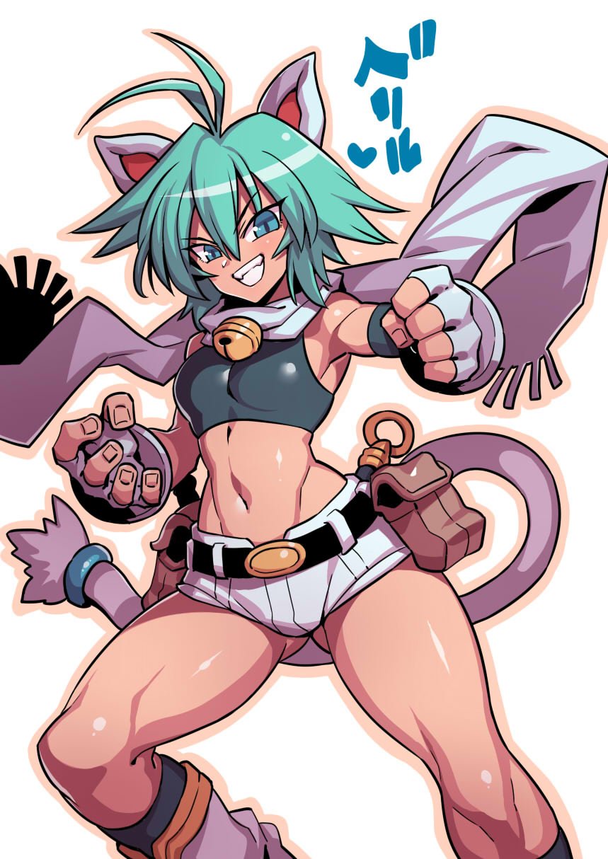 1girl, animal_ears, bell, belt, beryl_(shinrabanshou), breasts, cat_ears, cat_tail
