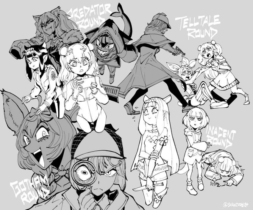 6+girls, among_us, animal_ears, blood, braid, bun_cover, capelet, cody's_art