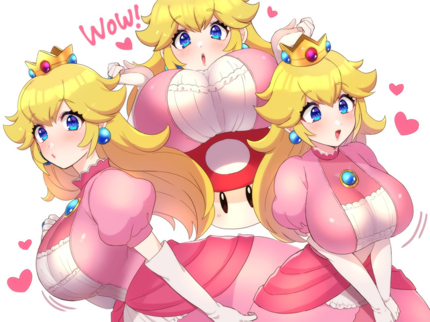 1girl, alternate_breast_size, blonde_hair, blue_eyes, blush, breast_rest, breasts, crown