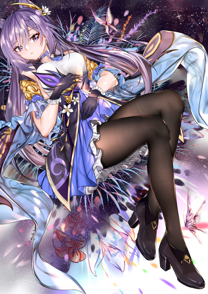 1girl, absurdres, arisu_(wangyunqiu), bangs, bare_shoulders, black_gloves, black_legwear, breasts