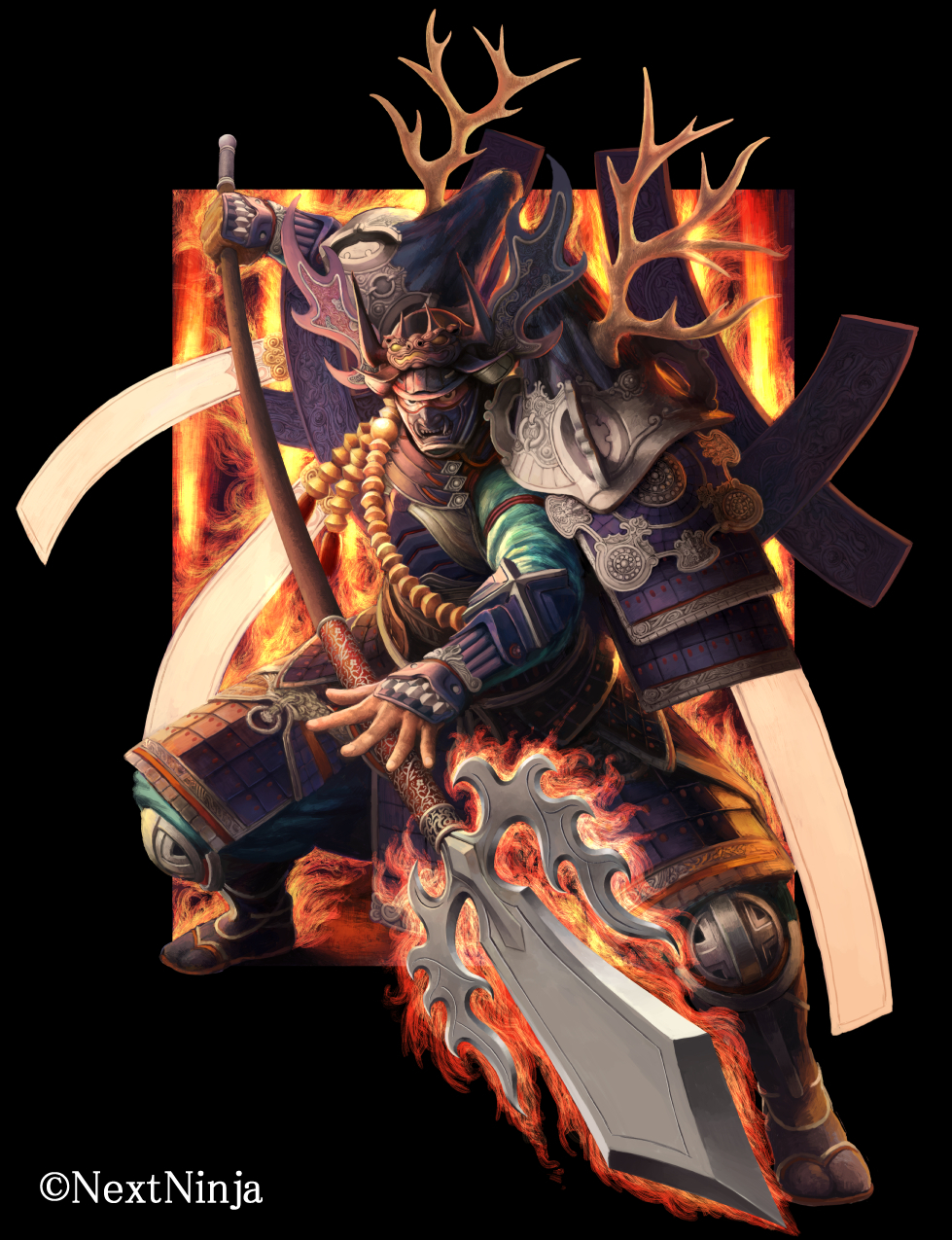 1boy, armor, black_background, fighting_stance, helmet, highres, holding, holding_weapon