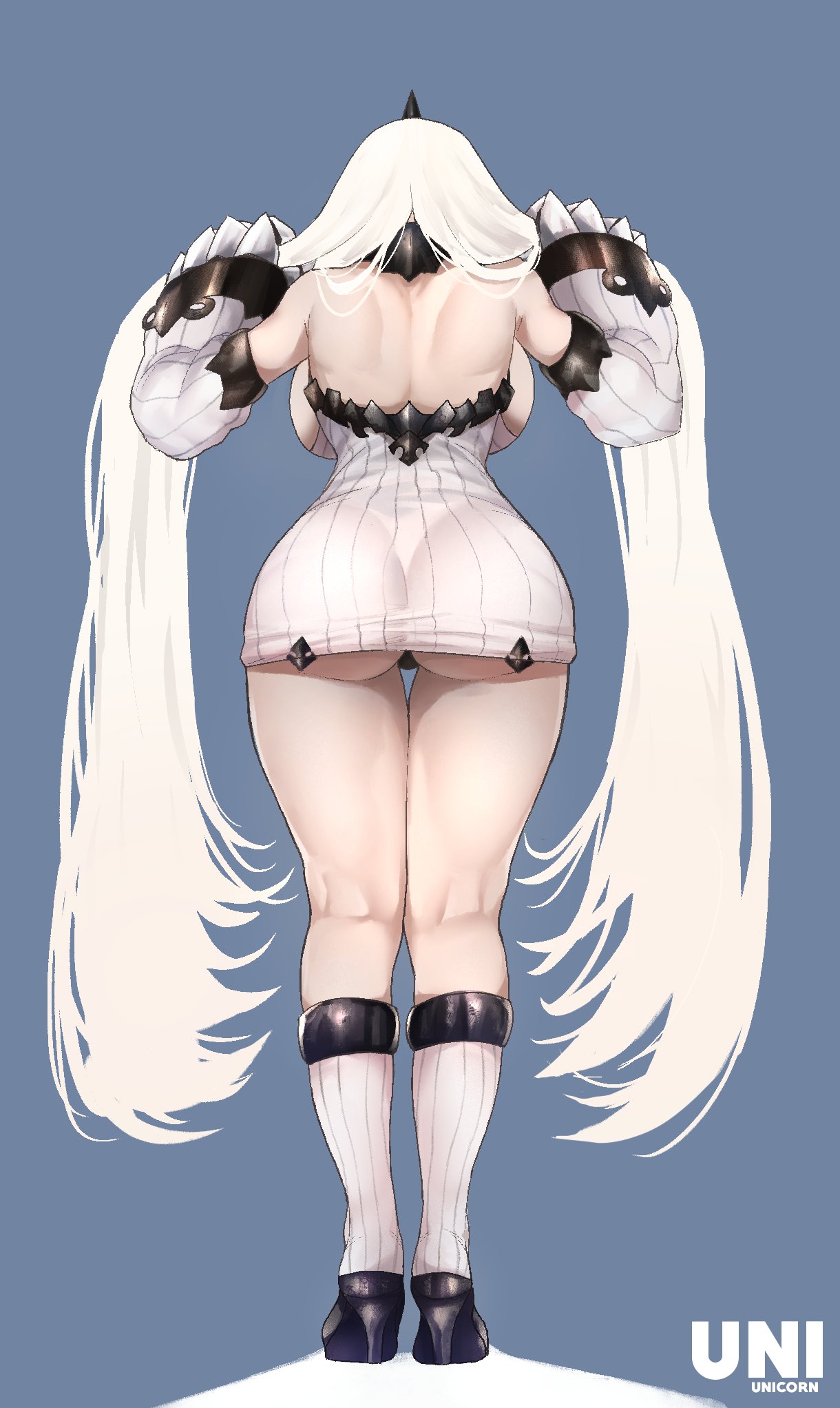 1girl, abyssal_ship, artist_name, ass, back, backboob, black_footwear, black_panties