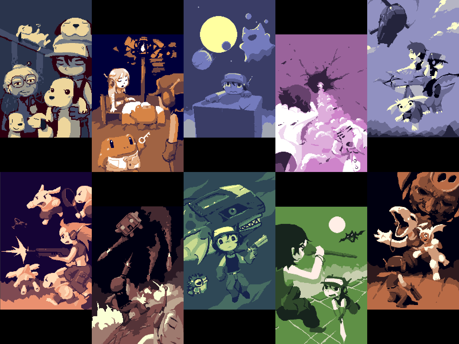 balrog, bat, cave_story, core, curly_brace, dog, doukutsu_monogatari, dragon