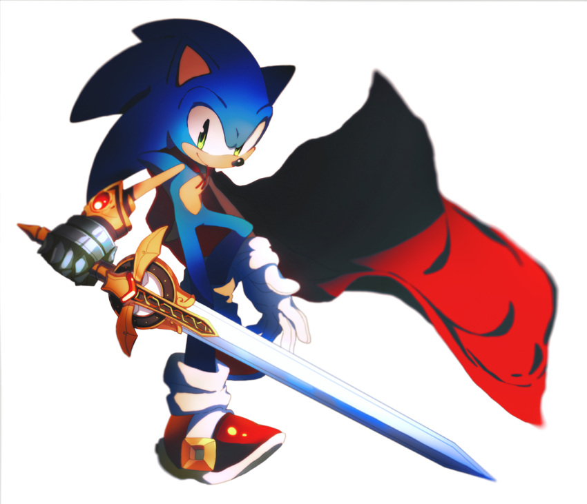 1boy, animal_nose, caliburn_(sonic), cape, commentary, full_body, furry, gauntlets