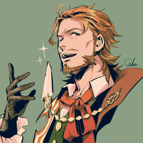 1boy, asukasuka, bangs, beard, brown_eyes, brown_hair, collar, cropped_shoulders, face, facial_hair, fate/apocrypha, fate/grand_order, fate_(series), looking_at_viewer, lowres, male_focus, medium_hair, parted_bangs, portrait, renaissance_clothes, simple_background, smile, william_shakespeare_(fate)