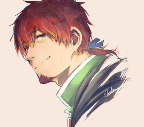 1boy, asukasuka, bangs, brown_hair, collar, cropped_shoulders, face, facial_hair