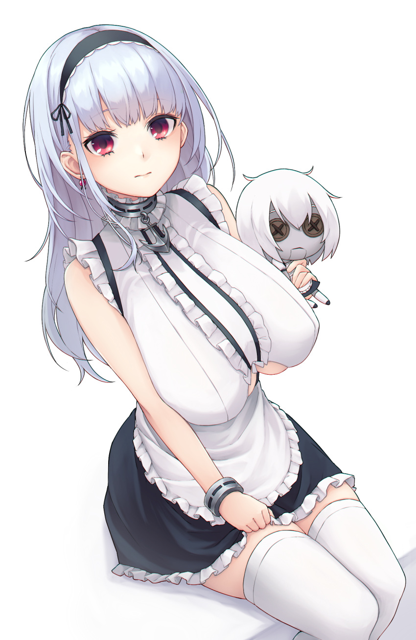 1girl, anchor_choker, anchor_necklace, azur_lane, bangs, black_hairband, blue_hair, blunt_bangs