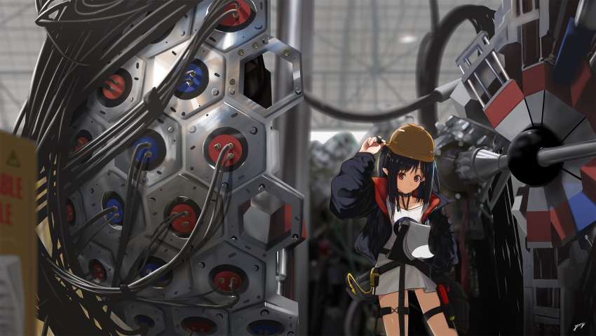 1girl, arknights, artist_name, bangs, black_choker, black_hair, black_jacket, blurry