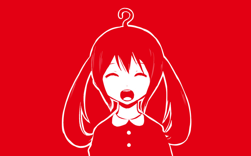 1girl, ^_^, ^o^, ahoge, apple_dot_com_(vocaloid), closed_eyes, commentary, facing_viewer, hatsune_miku, highres, light_smile, medium_hair, nervous_smile, official_art, open_mouth, pinocchio-p, solo, twintails, upper_body, vocaloid