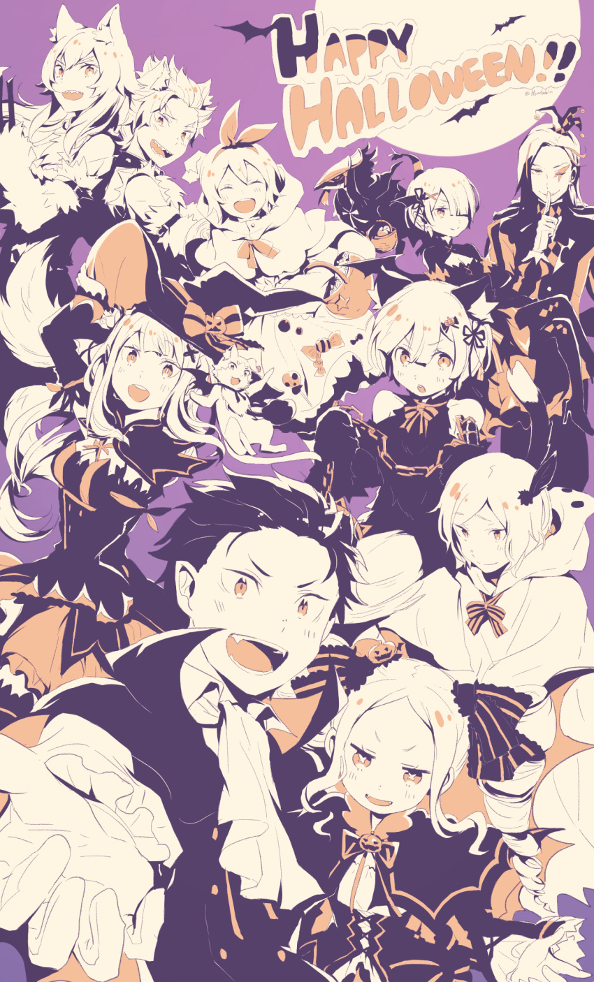4boys, 6+girls, :d, :o, ^_^, animal_ears, basket, bat