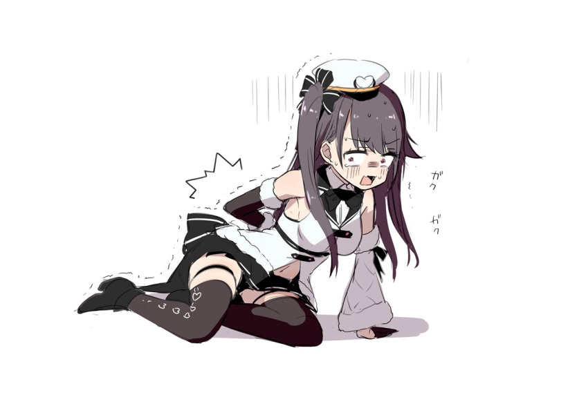 1girl, alternate_costume, azur_lane, back_pain, bangs, black_gloves, black_hair, black_legwear