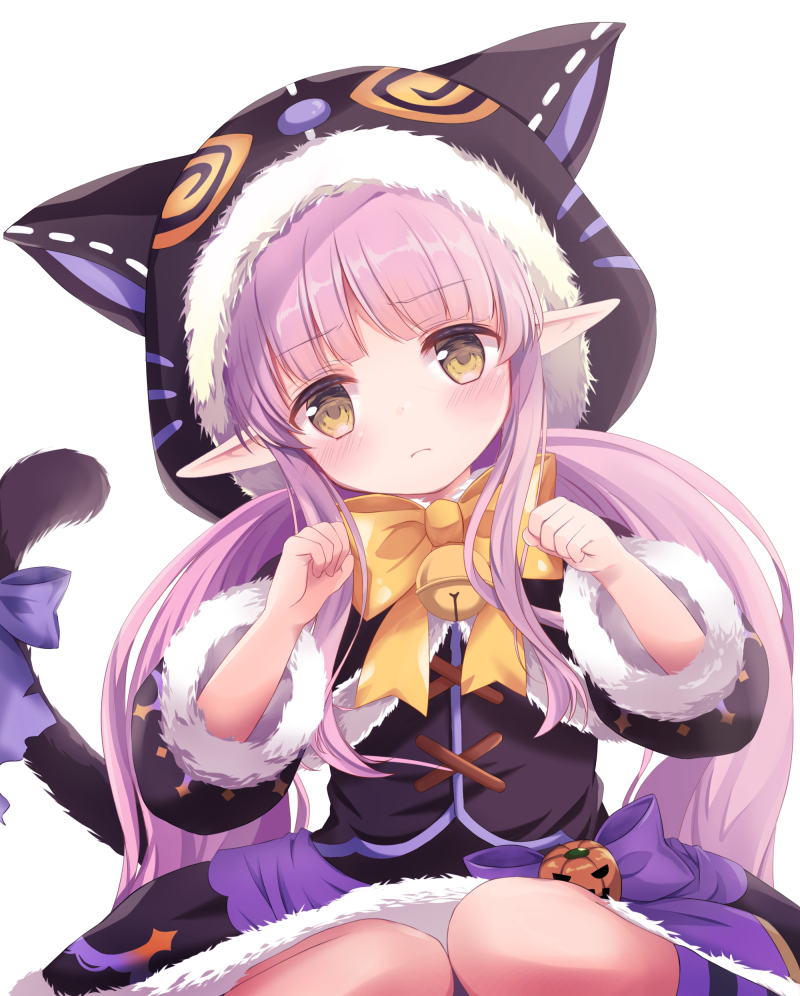 1girl, animal_ears, animal_hood, bangs, bell, black_capelet, black_jacket, black_skirt