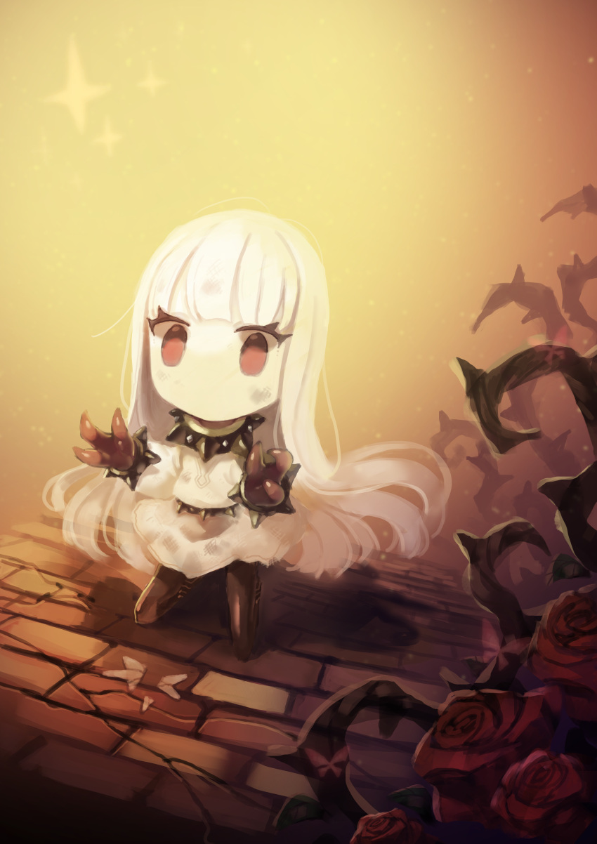 1girl, absurdres, bangs, blunt_bangs, bracelet, collar, dress, eye_(okame_nin)
