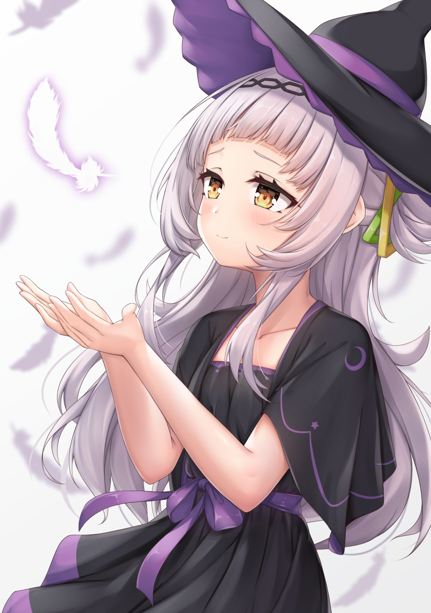 1girl, absurdres, arata_(xin), arms_up, bangs, black_dress, black_headwear, blunt_bangs